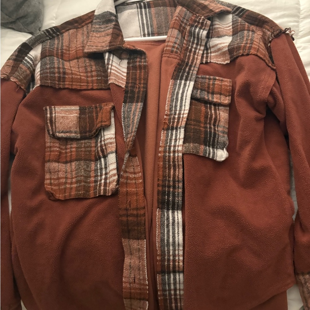 Women's Plaid Button Down Shirt - Rust and Brown